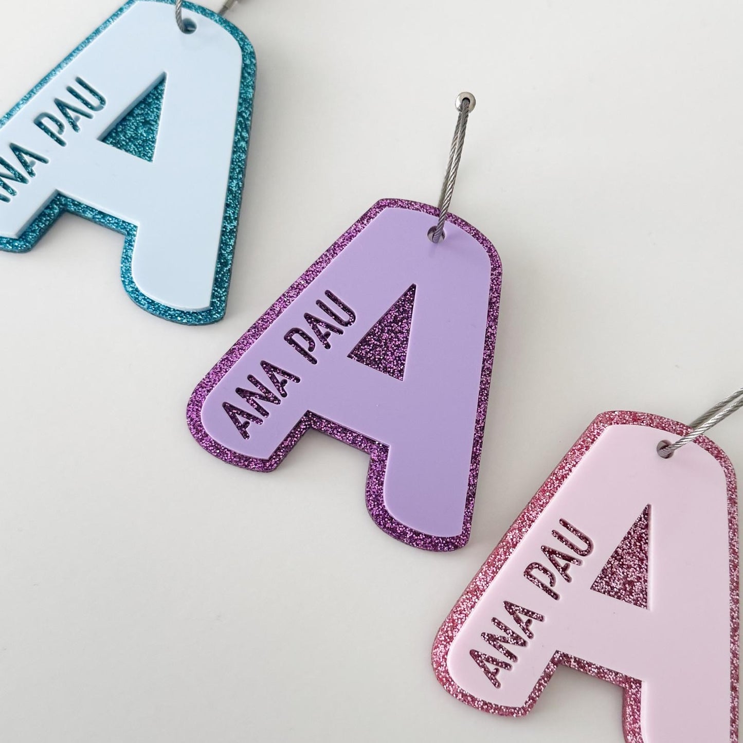 Double layer GLITTER Letter Backpack Name Tag - Custom Acrylic Name Tag